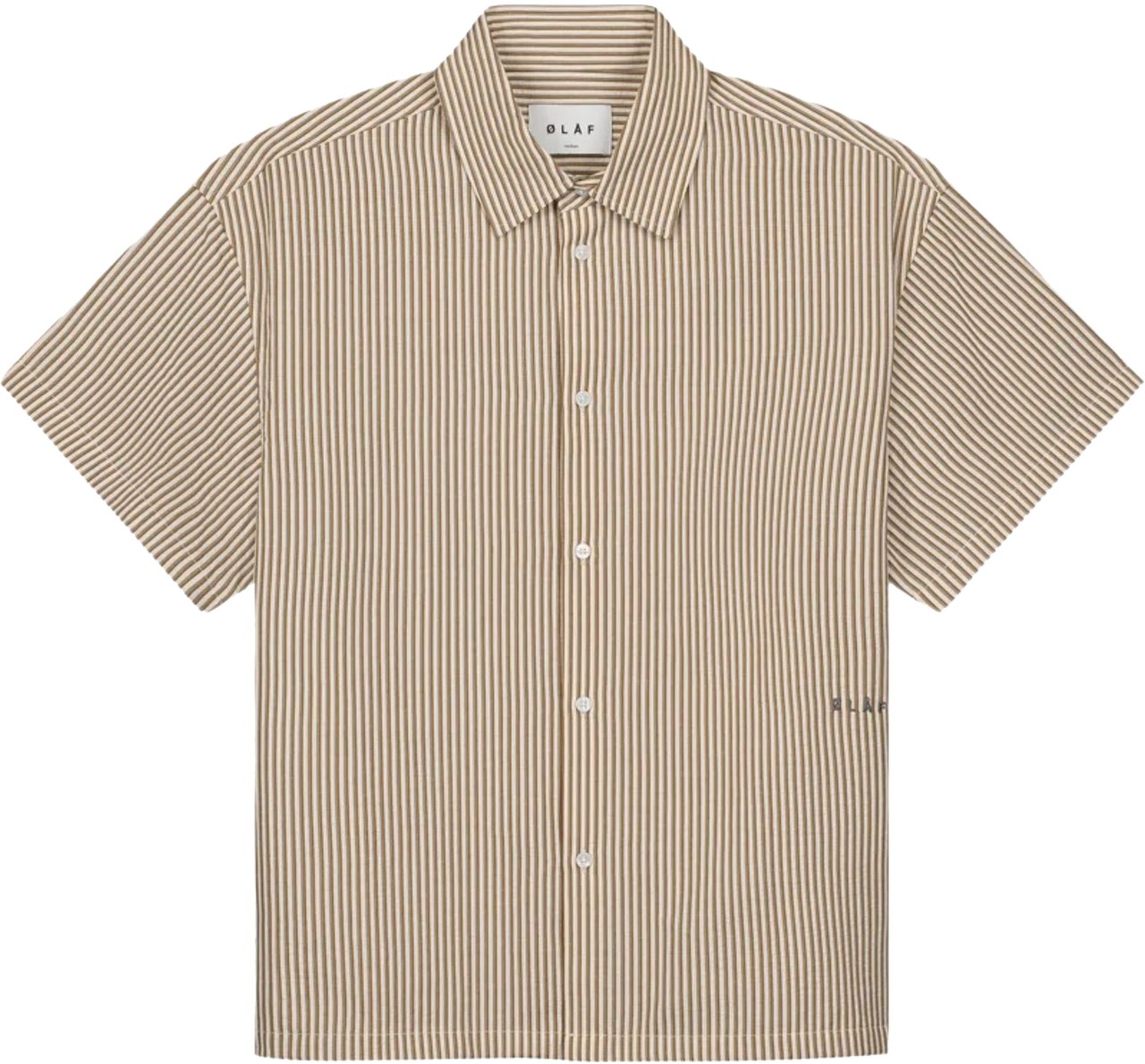 ØLÅF ØlÅf Boxy Seersucker Stripe Shirt Ss Korte Mouw Overhemden Camel M200303 Beige