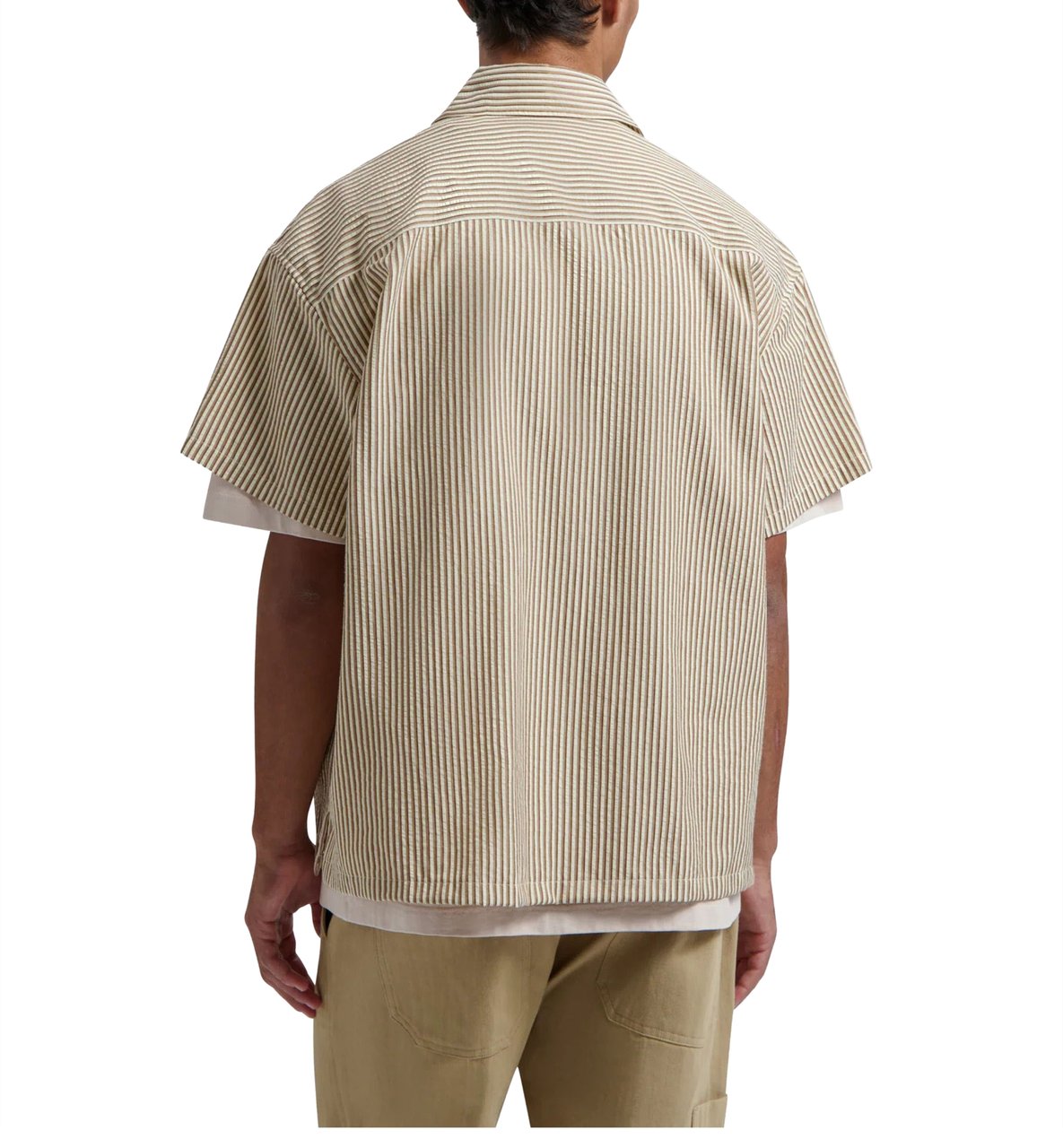 ØLÅF ØlÅf Boxy Seersucker Stripe Shirt Ss Korte Mouw Overhemden Camel M200303 Beige