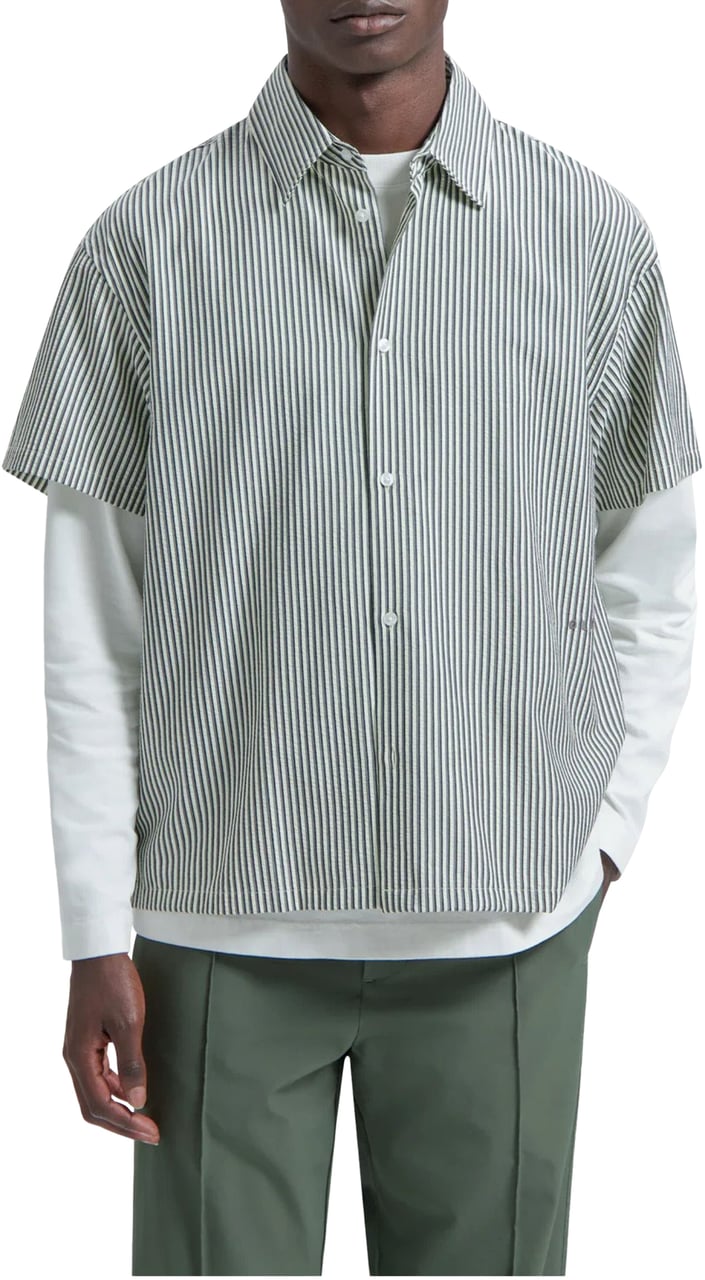 ØLÅF ØlÅf Boxy Seersucker Stripe Shirt Ss Korte Mouw Overhemden Groen M200303 Groen