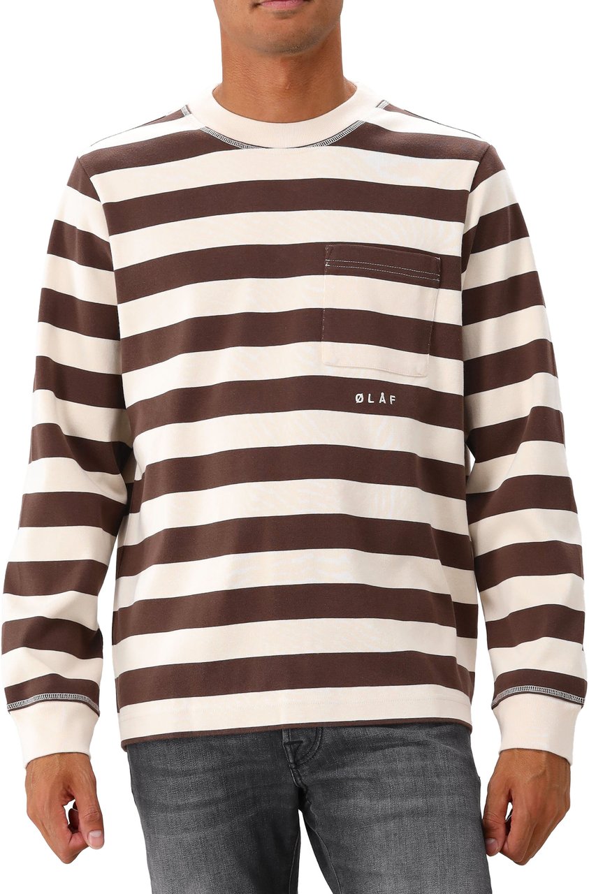 ØLÅF Ølaf Sweater Beige Striped Rib Bruin