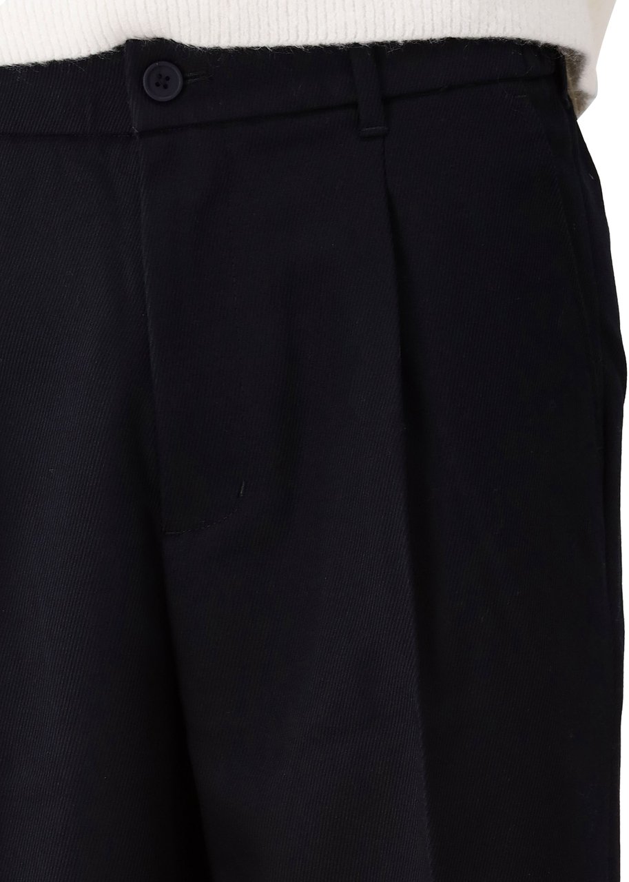 ØLÅF Ølaf Broek Navy Blauw Regular Twill Pleated Blauw