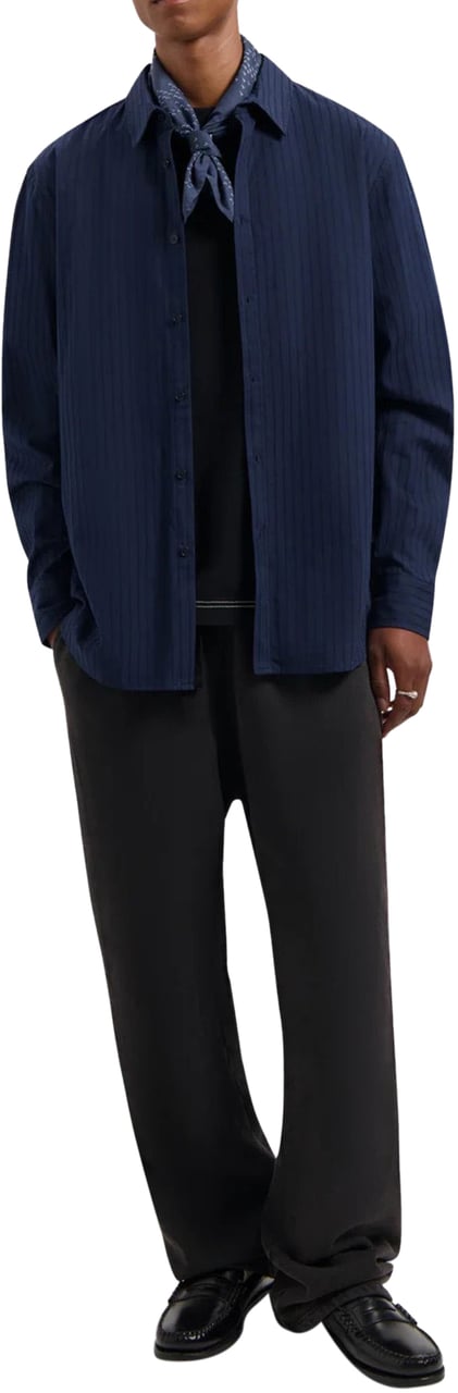 ØLÅF Olaf Stitched Striped Relaxed Shirt Lange Mouw Overhemden Donkerblauw M230301 Blauw