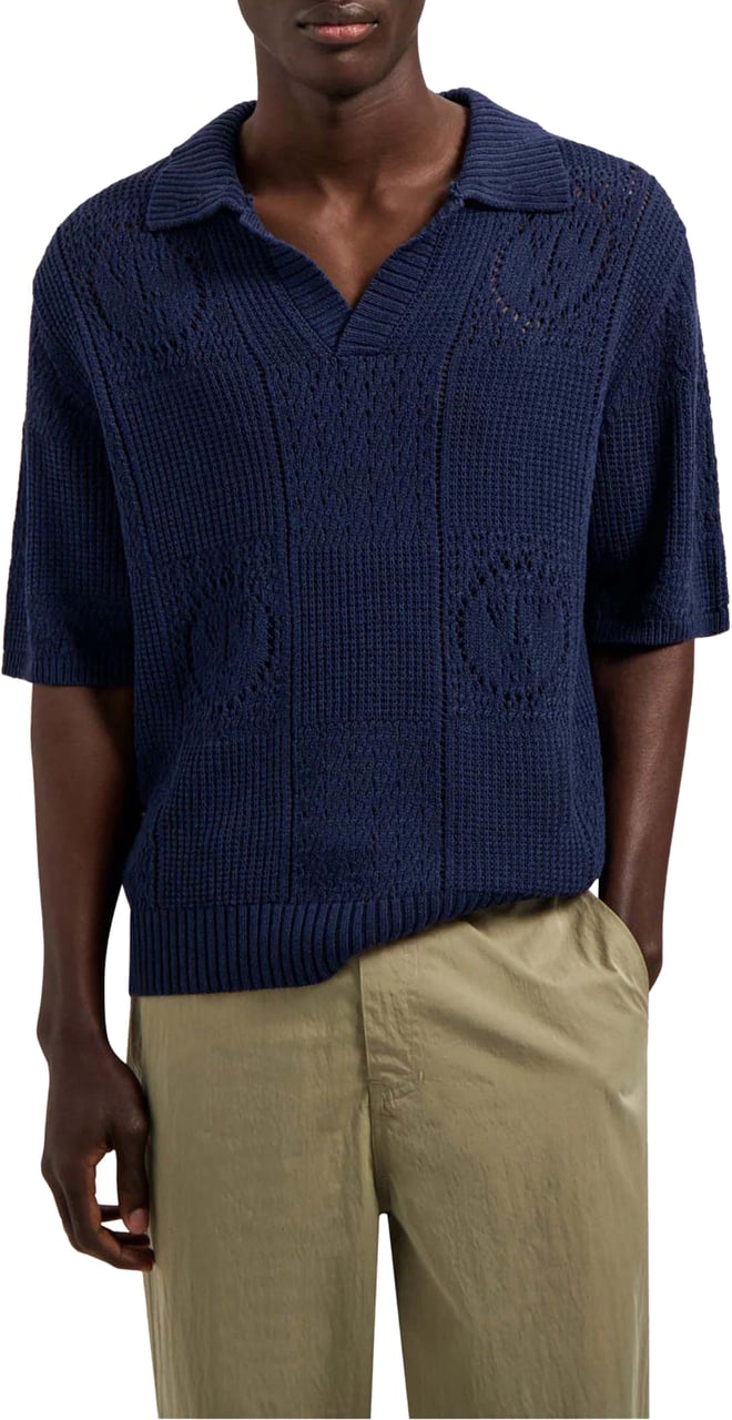 ØLÅF Olaf Face Logo Knit Polo Polos Donkerblauw M240702 Blauw
