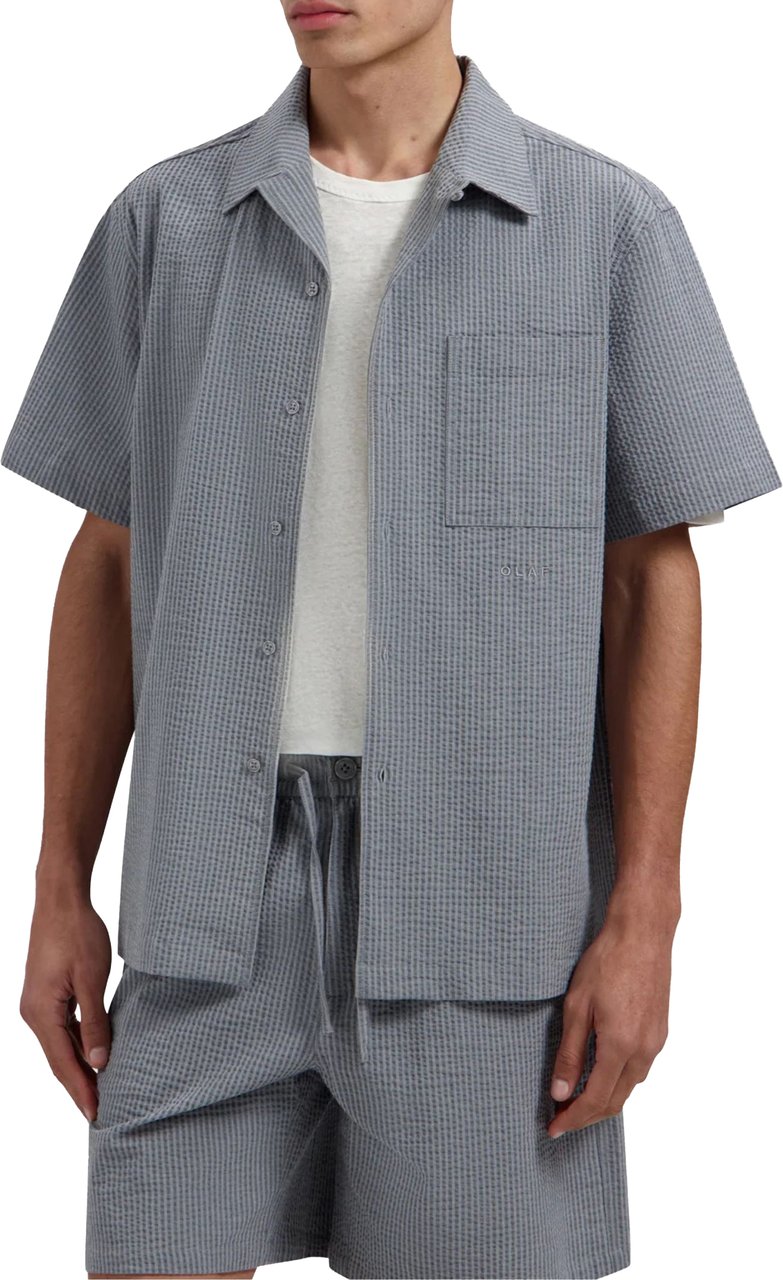 ØLÅF Olaf Seersucker Camp Shirts Korte Mouw Overhemden Grijs M250300 Grijs