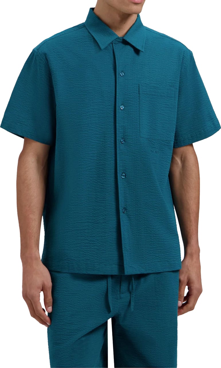 ØLÅF Olaf Seersucker Camp Shirts Korte Mouw Overhemden Groen M250300 Groen