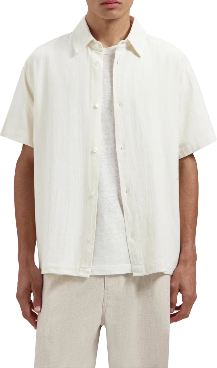 ØLÅF Olaf Textured Stripe Boxy Ss Shirt Korte Mouw Overhemden Off White M250301 Wit