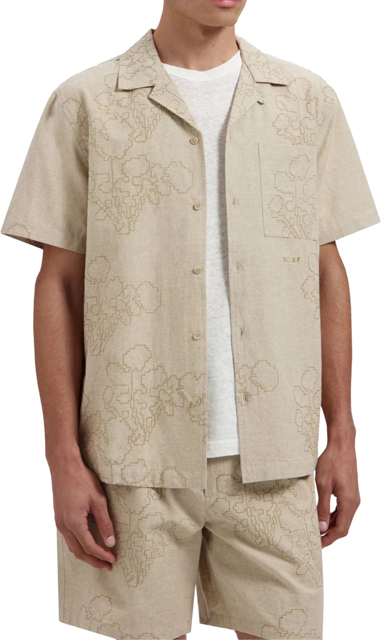 ØLÅF Olaf Embroidered Flower Ss Shirts Korte Mouw Overhemden Beige M250303 Beige