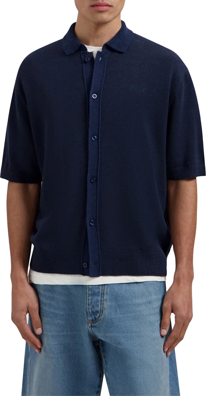 ØLÅF Olaf Linen Knitted Ss Polo Polos Donkerblauw M250702 Blauw