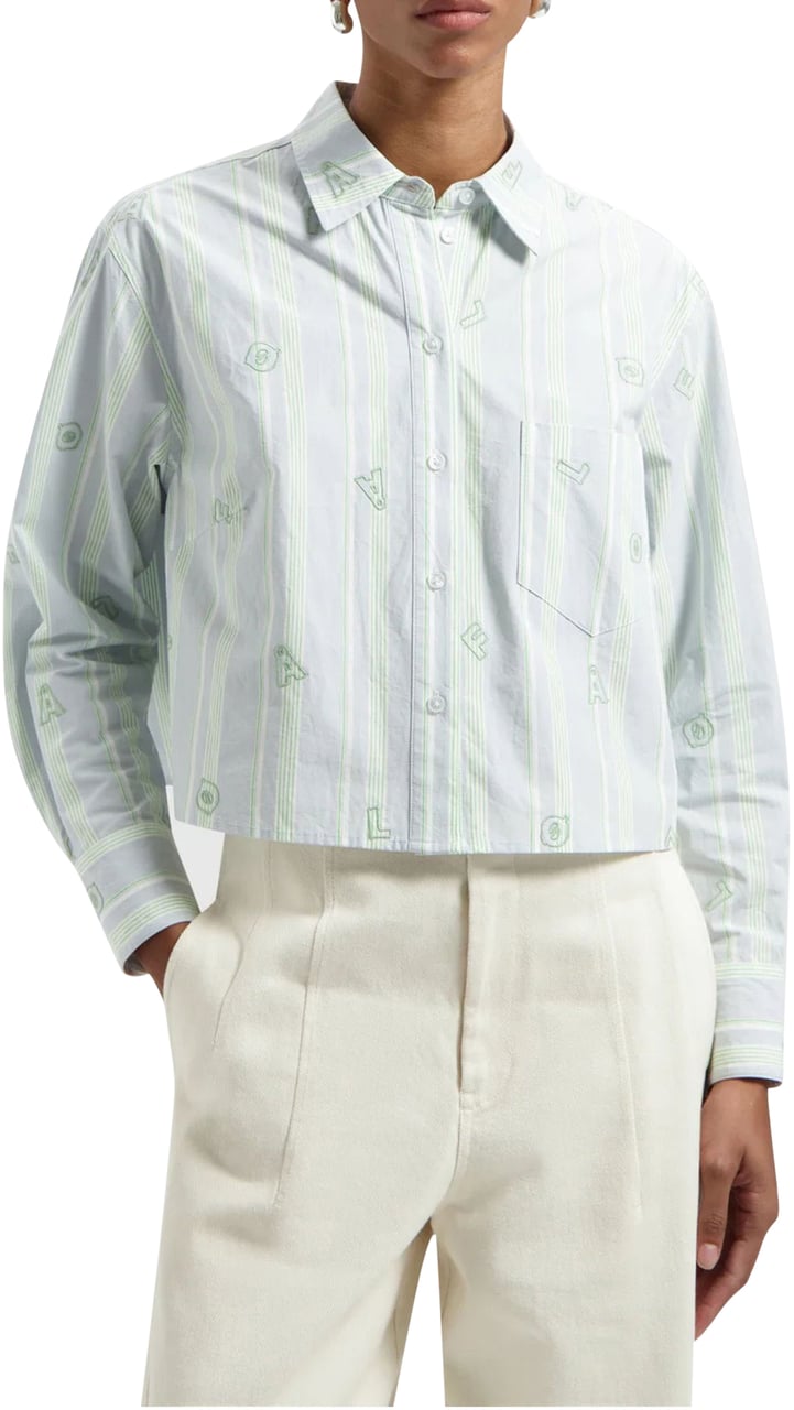 ØLÅF ØlÅf Embro Logo Stripe Cropped Shirt Ls Blouses Groen W200308 Groen
