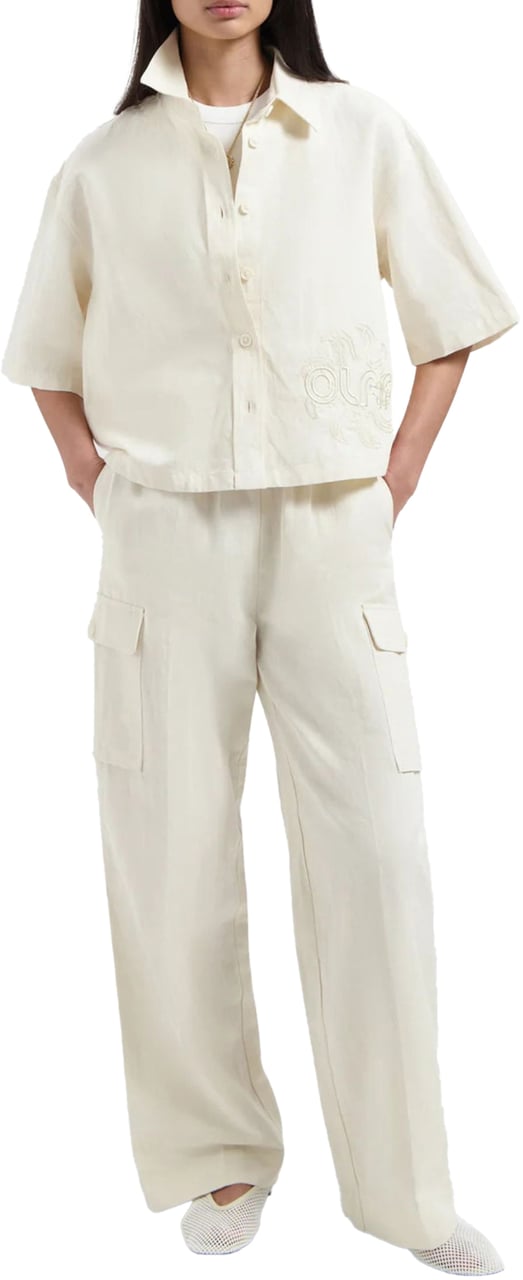ØLÅF ØlÅf Cotton Linen Cargo Pants Cargo Off White W210401 Wit