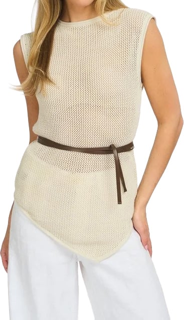 ØLÅF Olaf - Linen open knit top - W250701 - Cement Grijs