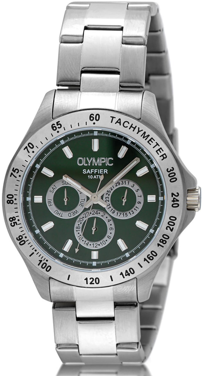 Olympic Olympic OL89HSS051 JEFFREY Horloge - Staal - Bracelet - Groen Zilver