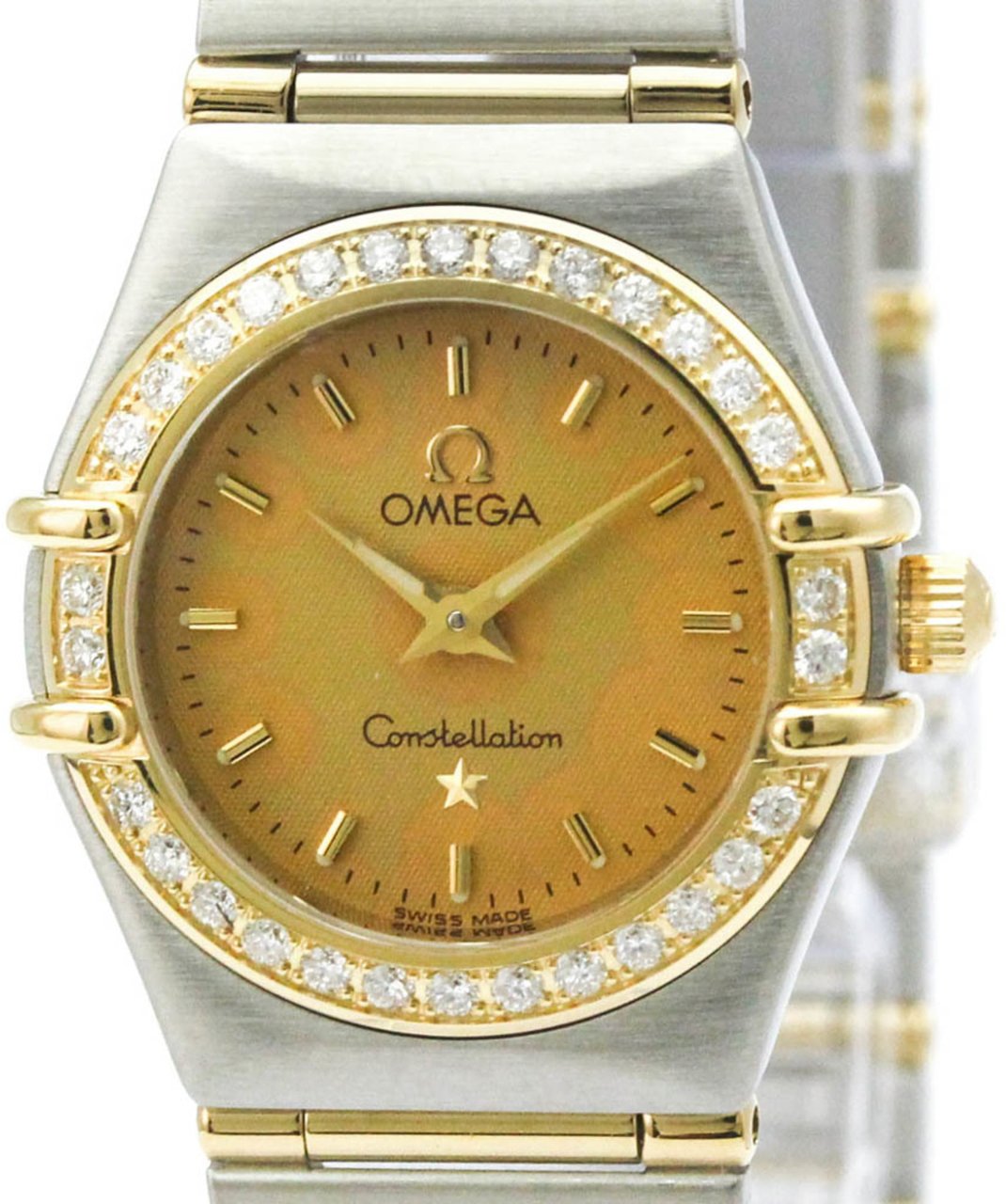 Omega Constellation Quartz Watch Stainless Steel and Yellow Gold with Diamond Bezel and Mother of Pearl 23 Divers