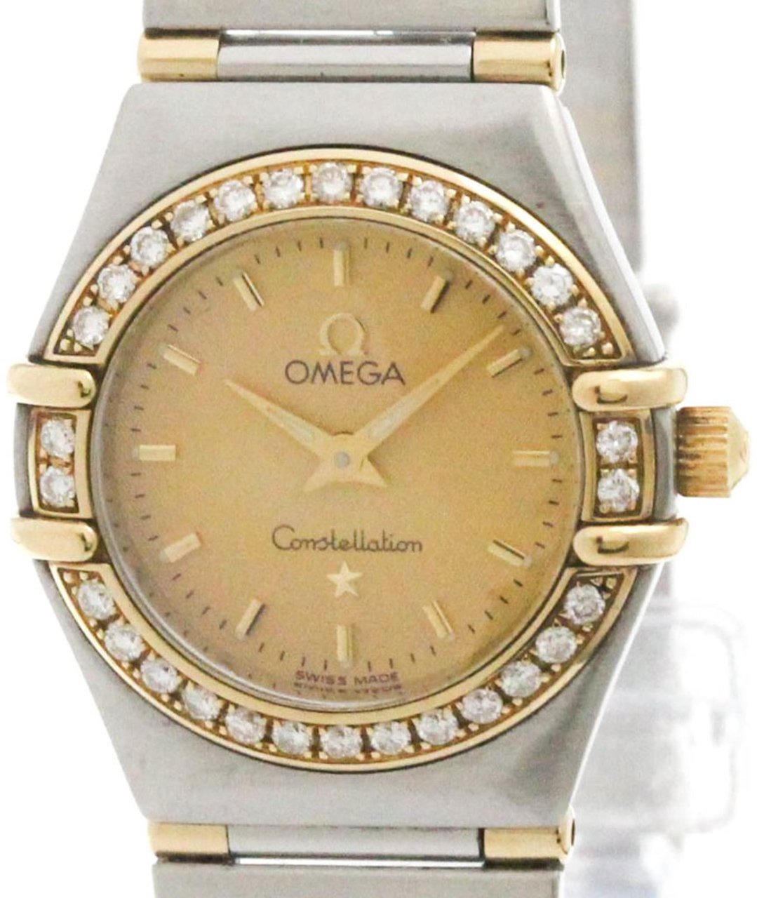 Omega Constellation Quartz Watch Stainless Steel and Yellow Gold with Diamond Bezel and Markers and Mother of Pearl 22 Divers