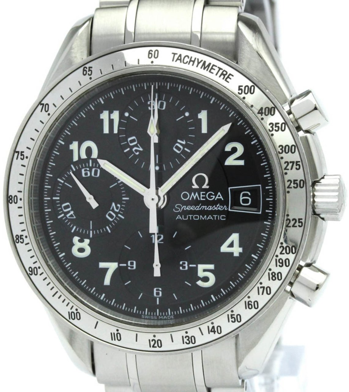 Omega Omega Speedmaster Date Chronograph Automatic Watch Stainless Steel 39 Divers