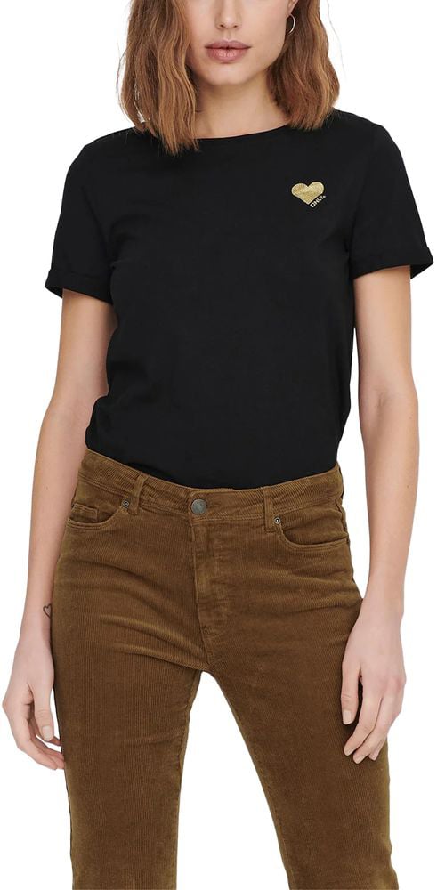 Only Black Cotton T-Shirt Zwart