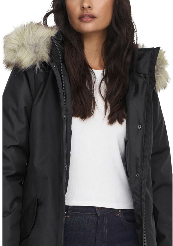 Only Black Polyester Parka Zwart