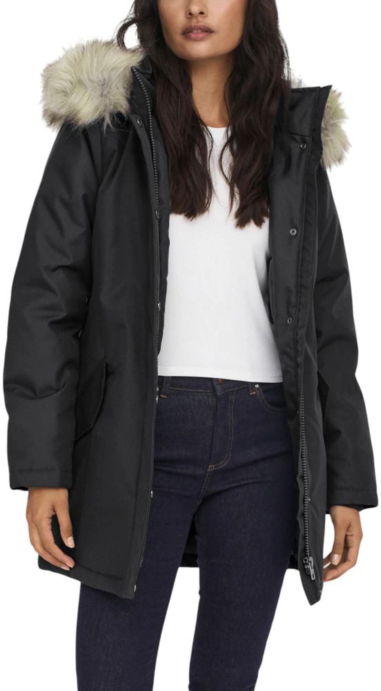 Only Black Polyester Parka Zwart