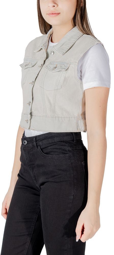 Only Light Blue Cotton Sleeveless Jacket Blauw