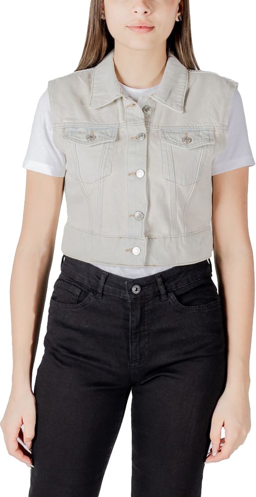 Only Light Blue Cotton Sleeveless Jacket Blauw