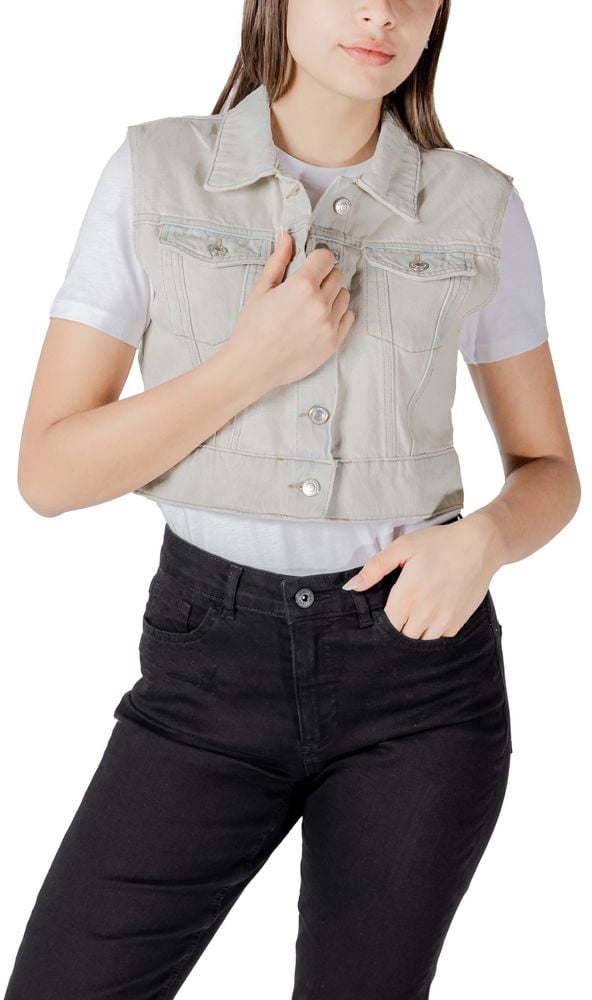 Only Light Blue Cotton Sleeveless Jacket Blauw