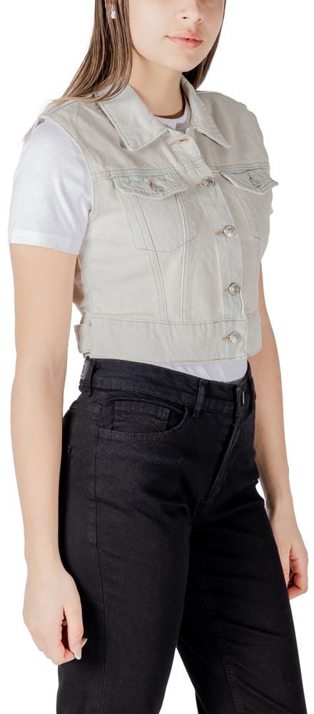 Only Light Blue Cotton Sleeveless Jacket Blauw