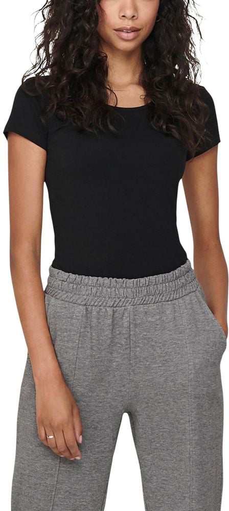 Only Black Cotton T-Shirt Zwart