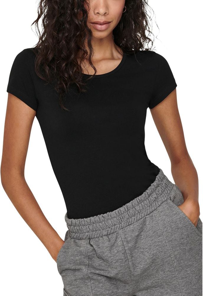 Only Black Cotton T-Shirt Zwart