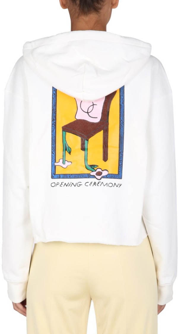 Opening Ceremony Cropped Hoodie With Artistic Graphics Wit