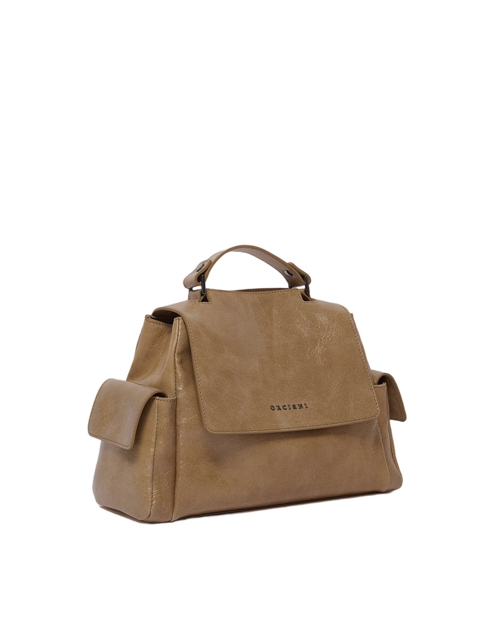 Orciani Glossy Textured Sveva Small Handbag Bruin