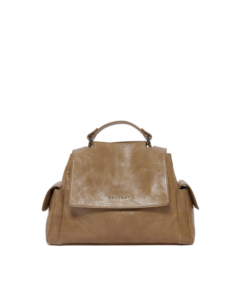 Orciani Glossy Textured Sveva Small Handbag Bruin