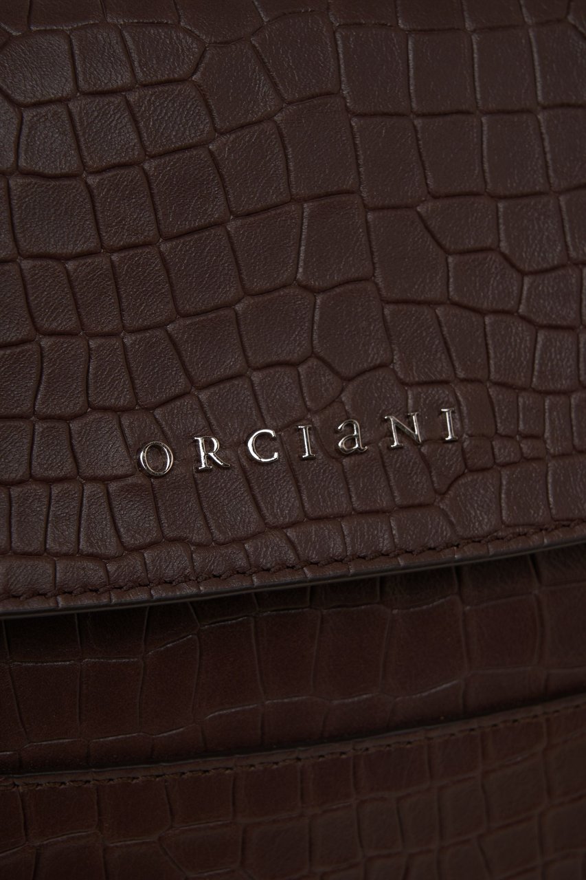 Orciani Leather shoulder bag in croco look Bruin