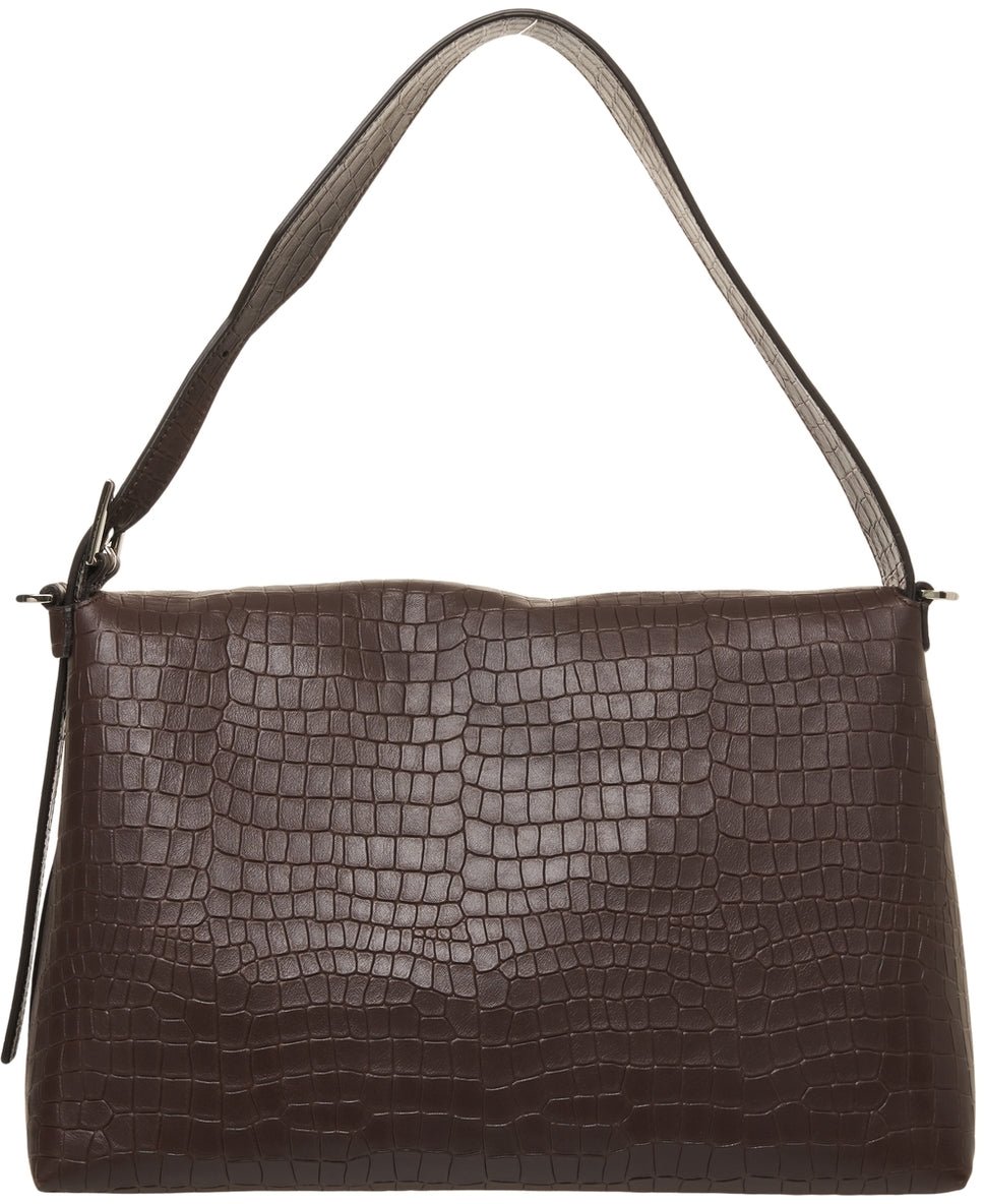 Orciani Leather shoulder bag in croco look Bruin