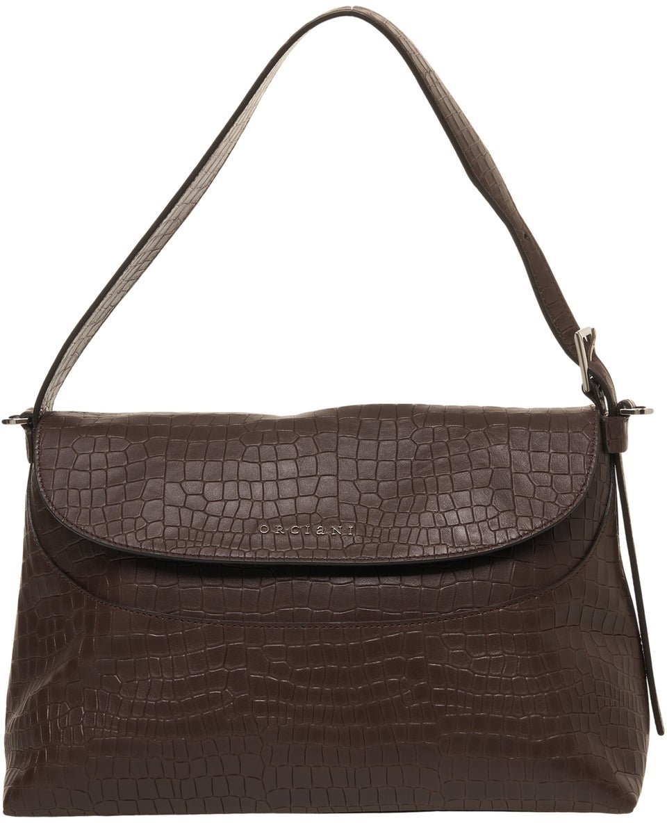Orciani Leather shoulder bag in croco look Bruin