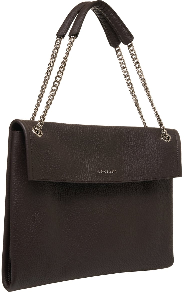 Orciani Grained leather shoulder bag Bruin
