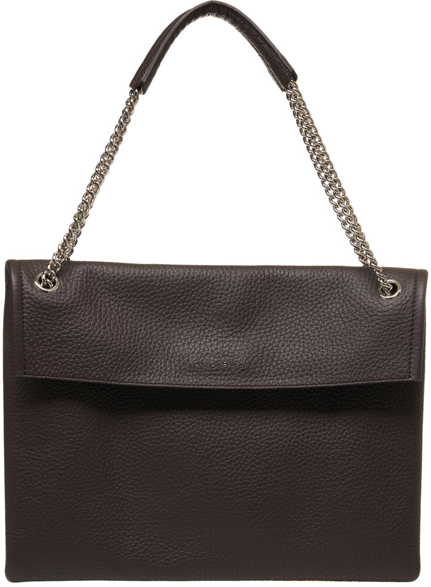 Orciani Grained leather shoulder bag Bruin