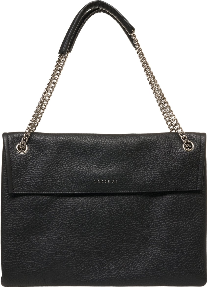 Orciani Grained leather shoulder bag Zwart