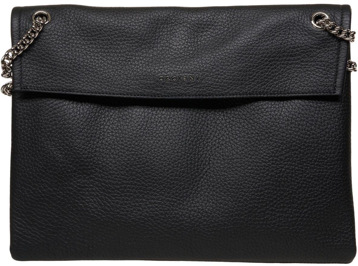 Orciani Grained leather shoulder bag Zwart