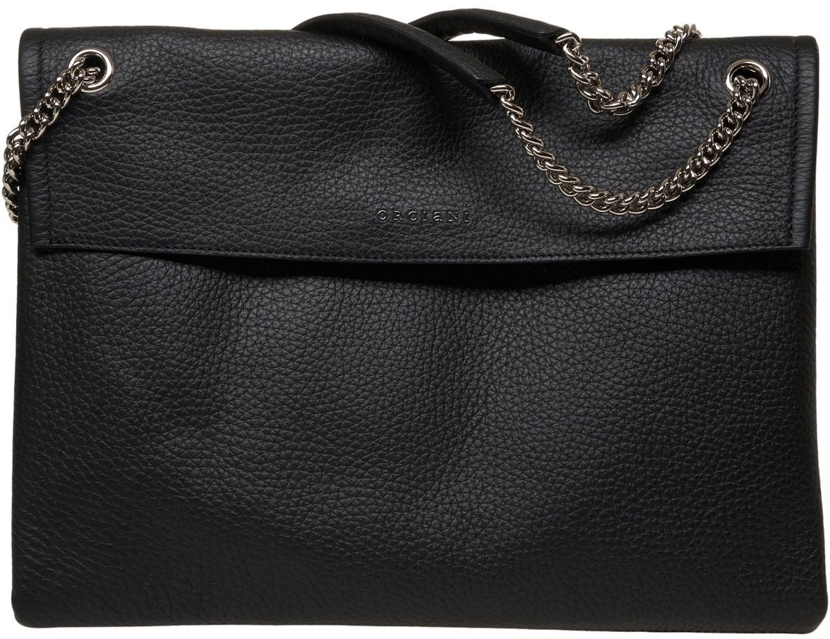 Orciani Grained leather shoulder bag Zwart