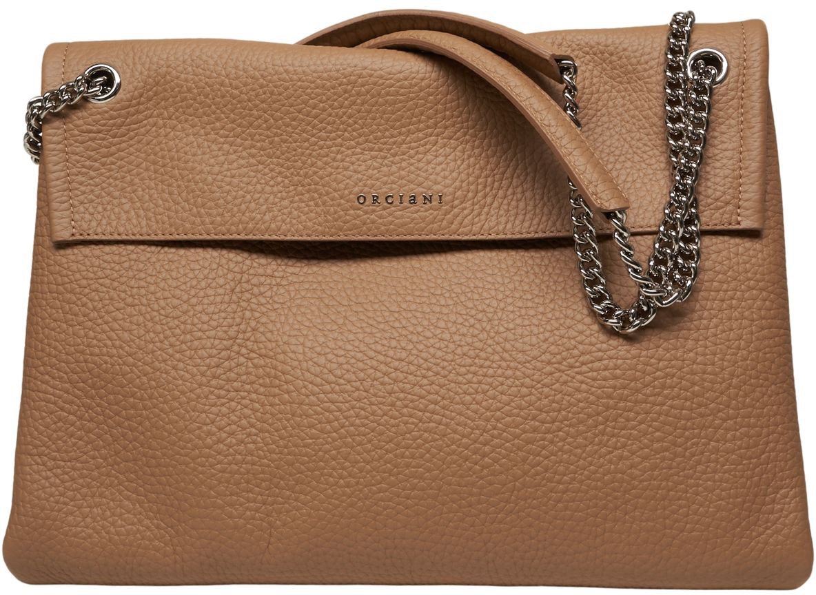 Orciani Grained leather shoulder bag Bruin