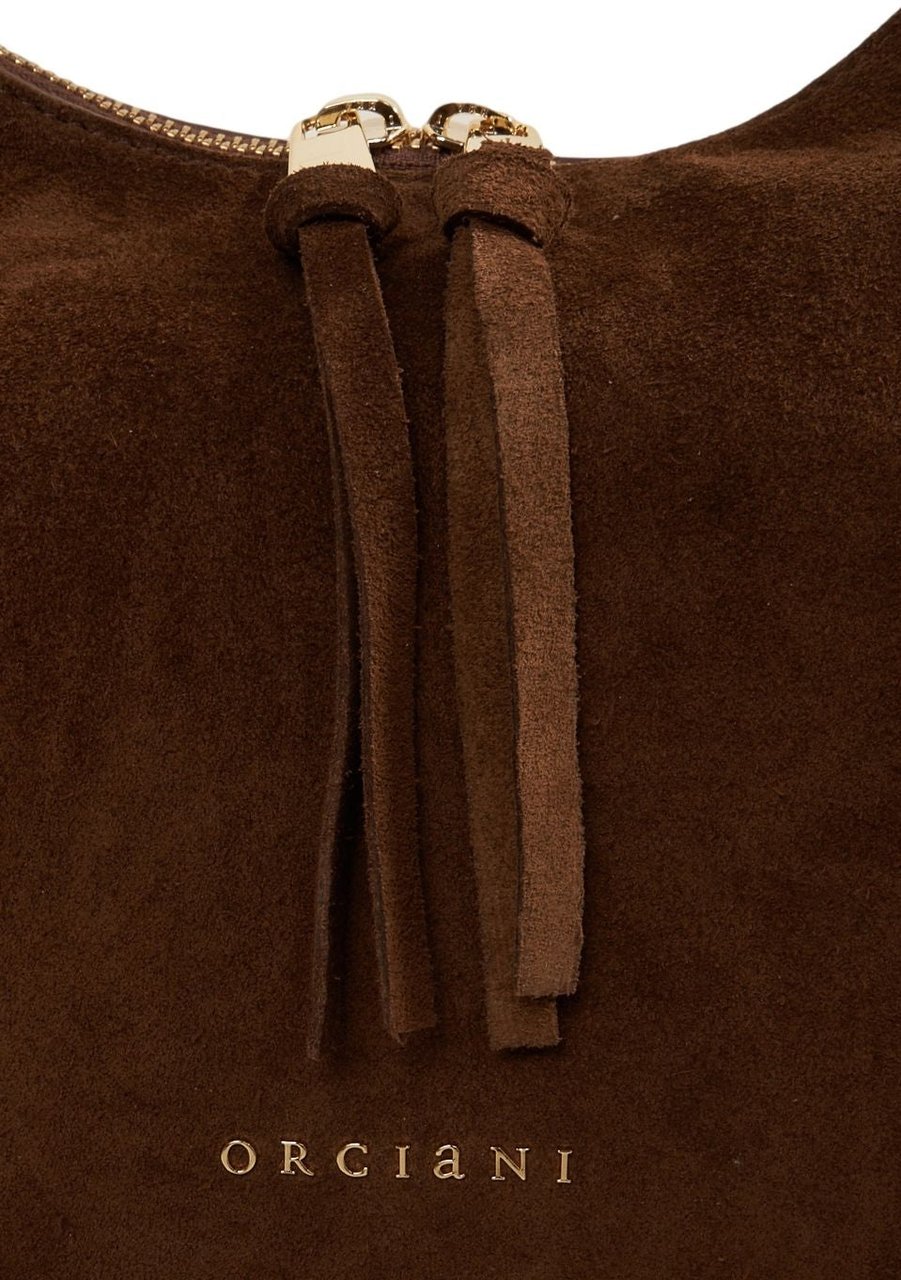 Orciani Suede shoulder bag with fringe details Bruin