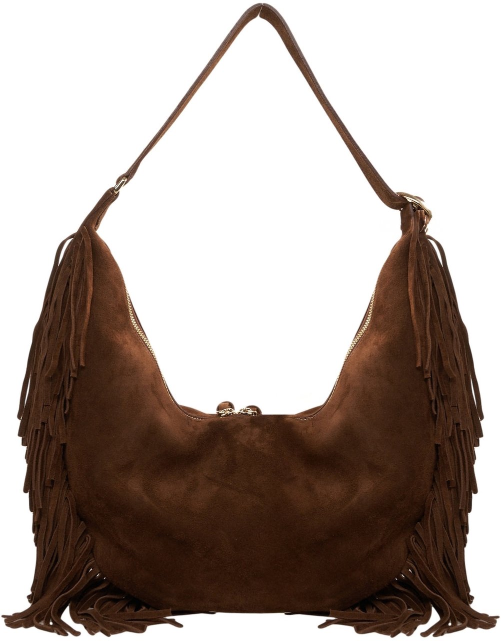 Orciani Suede shoulder bag with fringe details Bruin