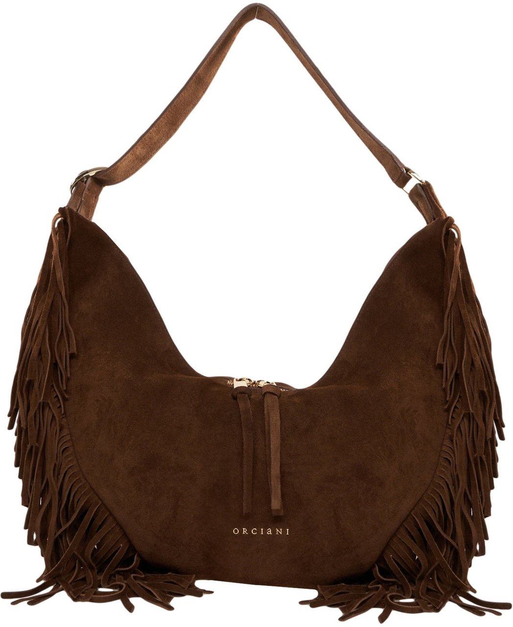 Orciani Suede shoulder bag with fringe details Bruin