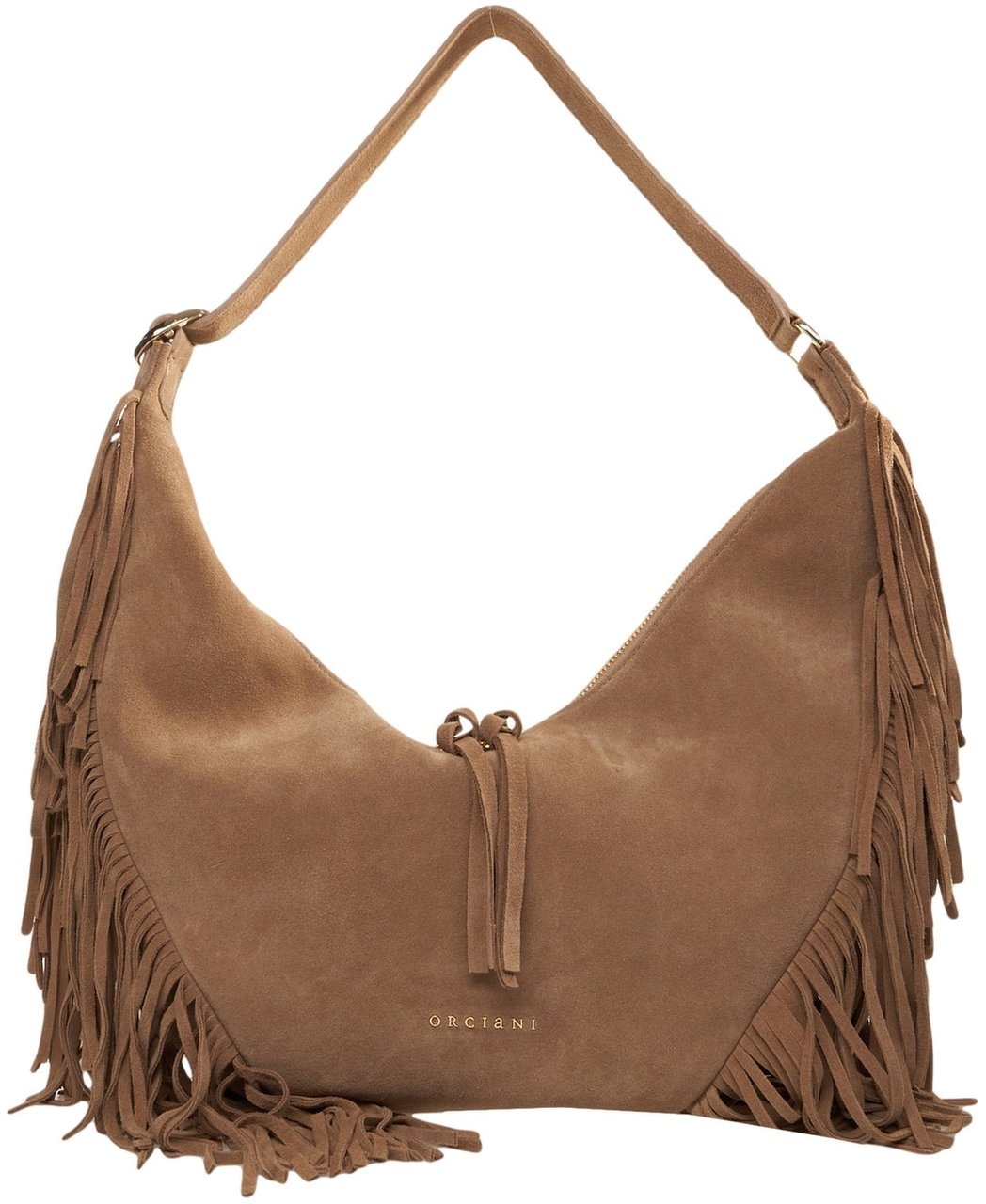 Orciani Suede shoulder bag with fringe details Beige