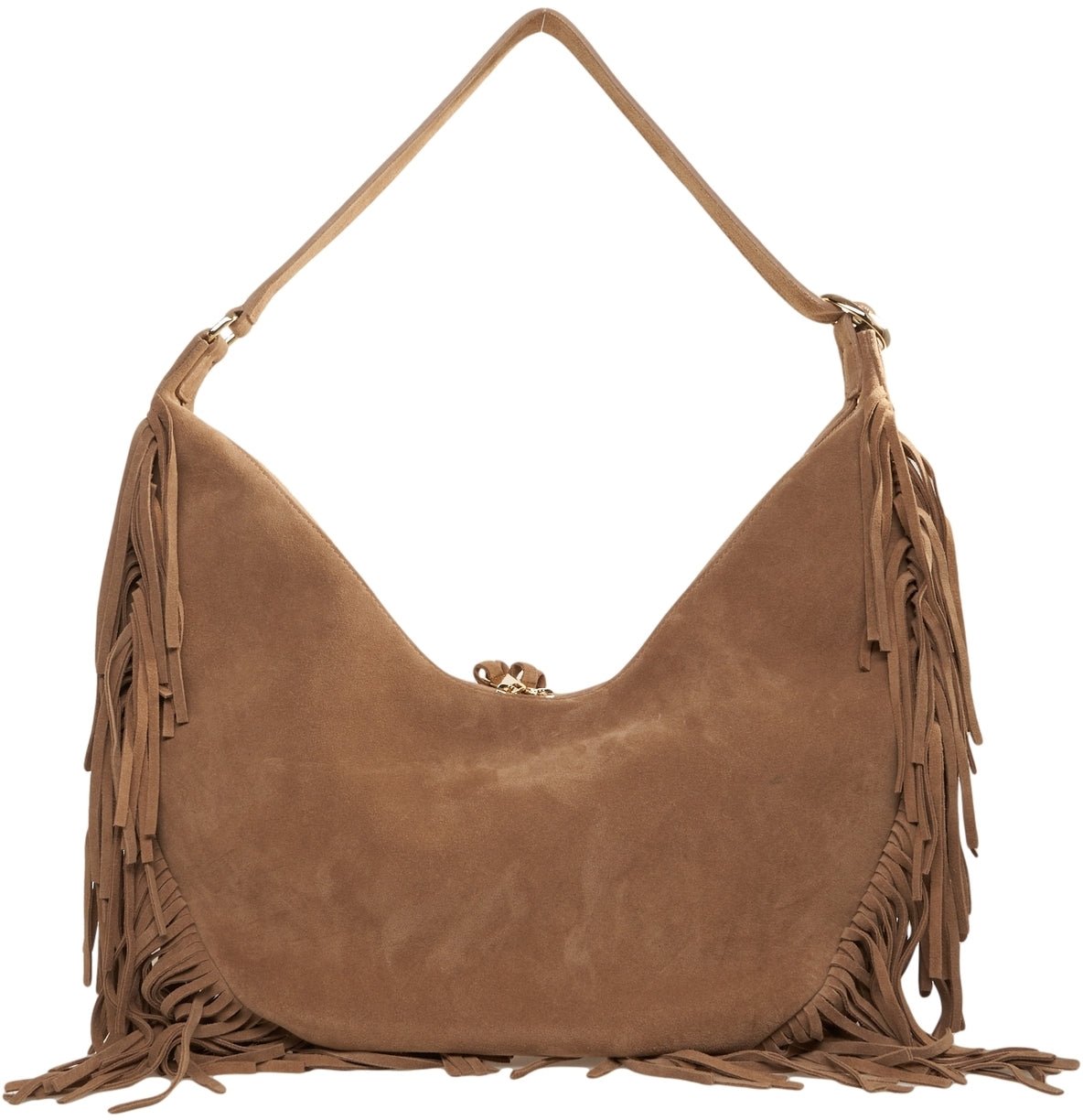 Orciani Suede shoulder bag with fringe details Beige