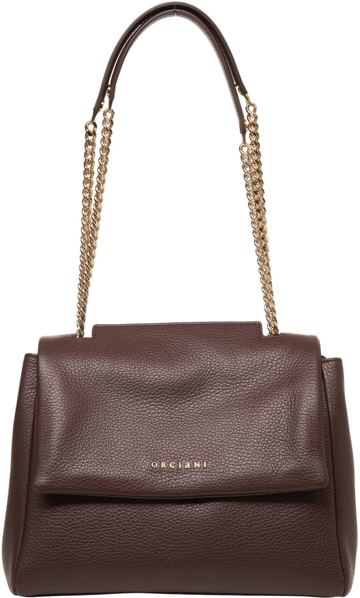 Orciani Grained leather shoulder bag Bruin