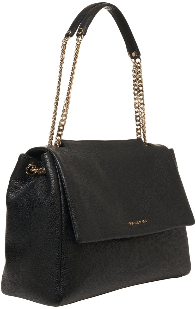Orciani Grained leather shoulder bag Zwart