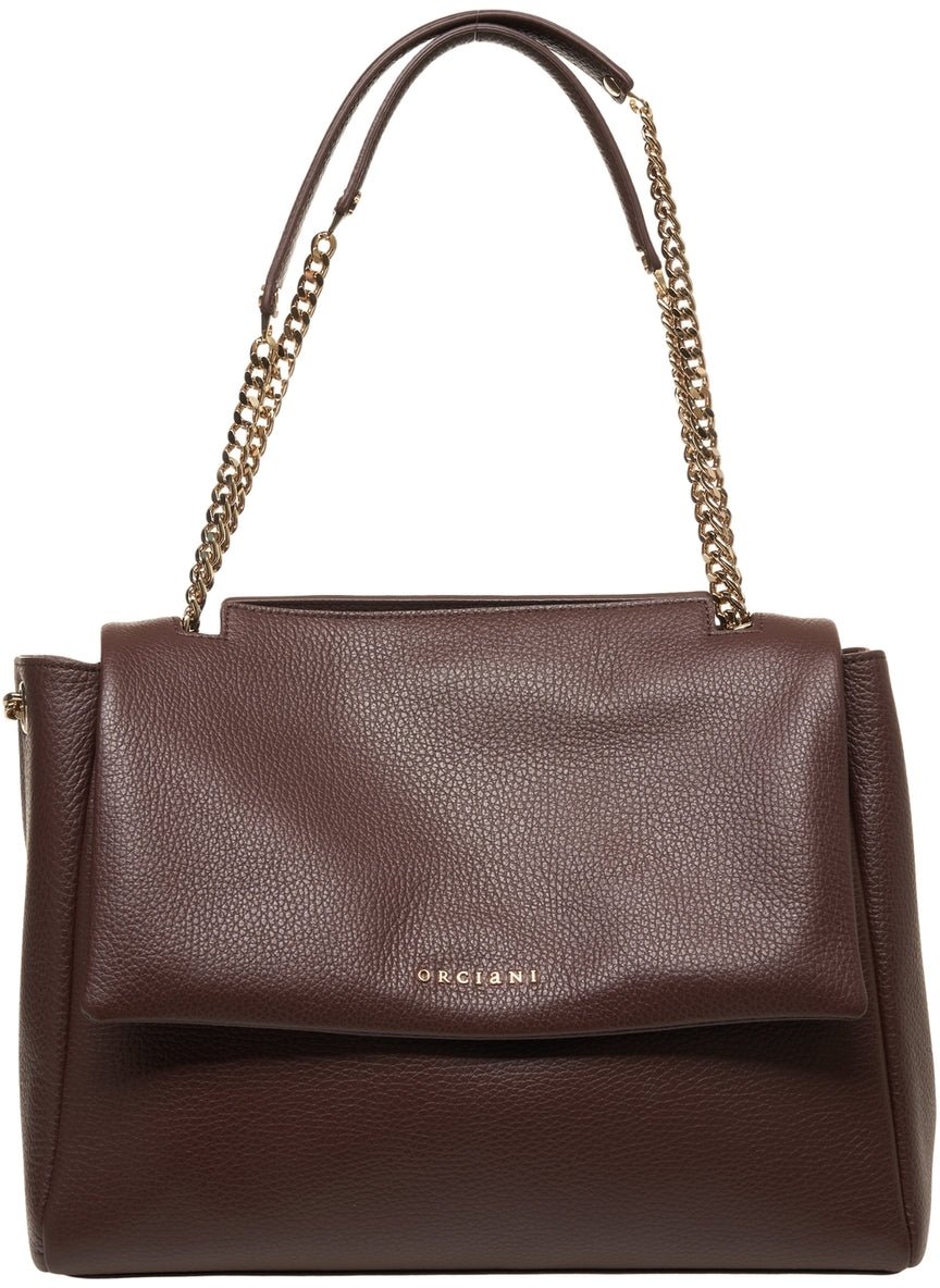Orciani Grained leather shoulder bag Bruin