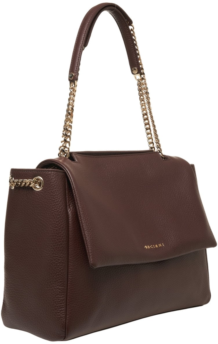 Orciani Grained leather shoulder bag Bruin