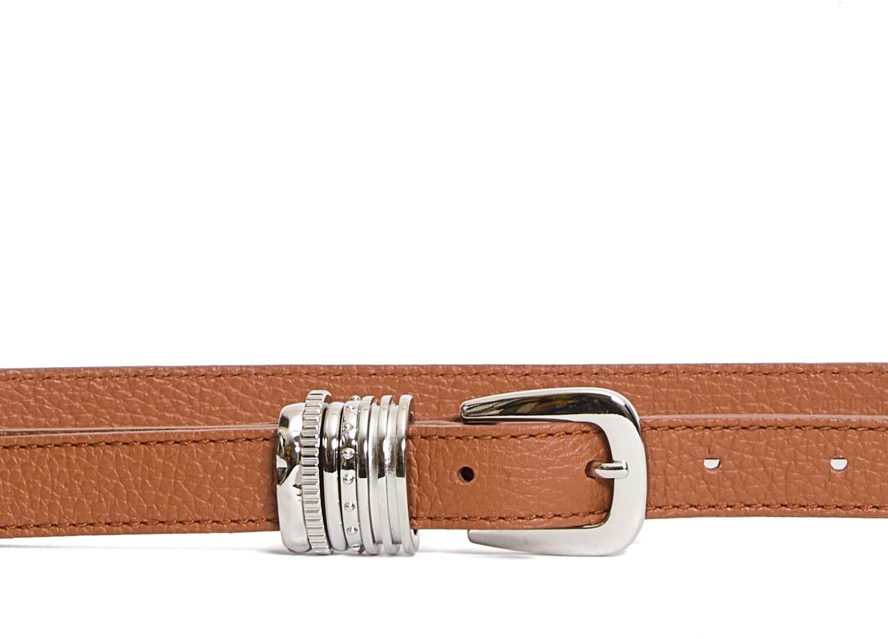 Orciani Cintura Cuoio 1,5 Cm Fibbia Ovale Argento Bruin